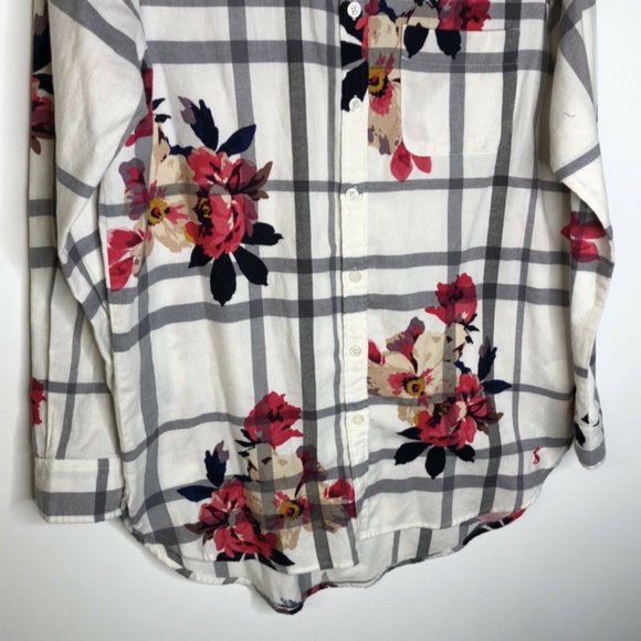 Joules Womens Lorena Check Floral Button Front Shirt Size US 6 EU 38 Flannel New - Picture 5 of 8